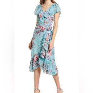 Eliza J Floral Cascading Ruffle Trim Dress NWOT Size 4 (WITHOUT BELT)